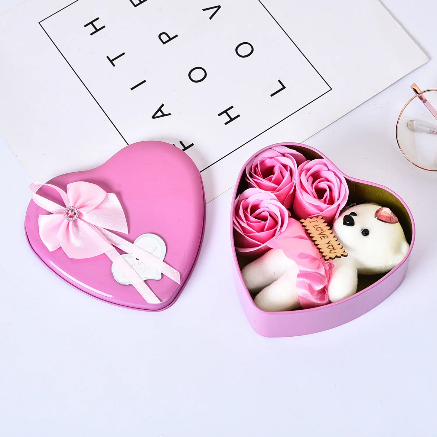 Mother's Day Women's Day I Love You Gifts For Her Romantic Valentines Day Bear With Artificial Rose Teddy Bear Gift Box