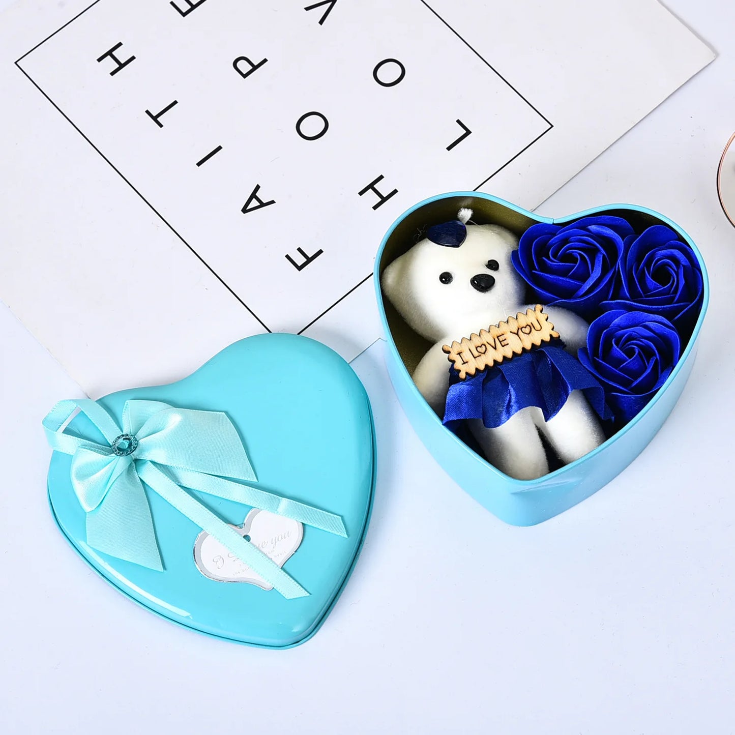 Mother's Day Women's Day I Love You Gifts For Her Romantic Valentines Day Bear With Artificial Rose Teddy Bear Gift Box