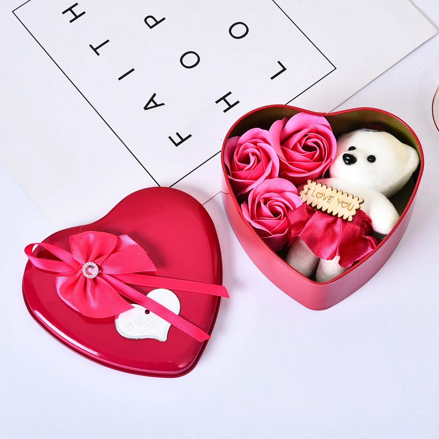 Mother's Day Women's Day I Love You Gifts For Her Romantic Valentines Day Bear With Artificial Rose Teddy Bear Gift Box
