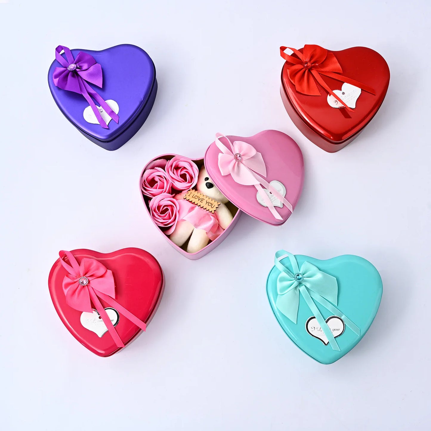 Mother's Day Women's Day I Love You Gifts For Her Romantic Valentines Day Bear With Artificial Rose Teddy Bear Gift Box